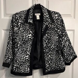 Kim Rogers Open Jacket/Blazer - black & white animal print - Size 10 petite